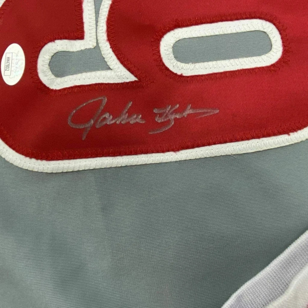 Red and white jersey with silver autograph from John Kruk Phillies for display