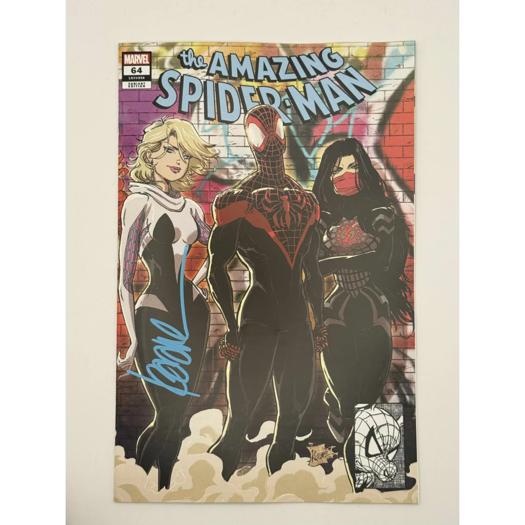 Signed The Amazing Spider-Man comic with Spider-Gwen and Miles Morales from Unknown Comics Kaare Andrews
