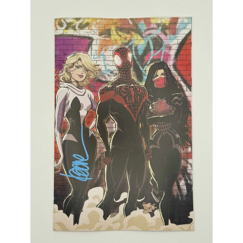 Signed Kaare Andrews Spider Verse comic art print with graffiti background and certificate