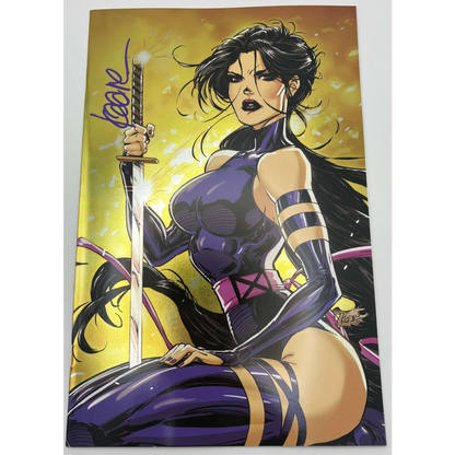 Signed Kaare Andrews comic with female hero in purple and glowing sword from Unknown Comics Kaare