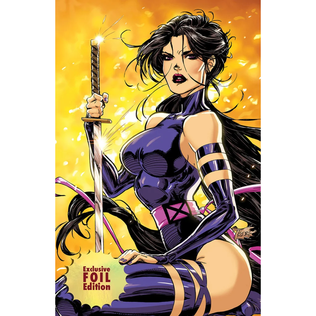 Kaare Andrews exclusive Psylocke comic cover with glowing katana from Unknown Comics Kaare
