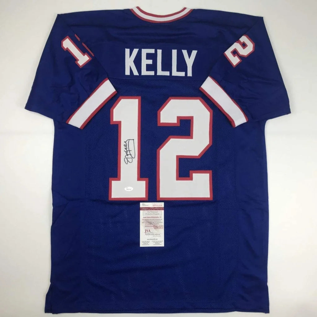 Autographed blue custom jersey with KELLY 12 for NFL style professional sports gear
