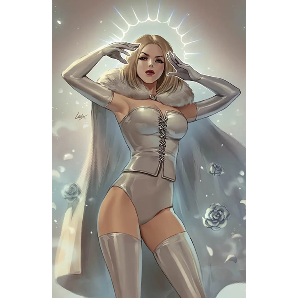 Signed Leirix Uncanny X-Men facsimile Unknown Comics exclusive silver corset with rose design and thigh-high stockings