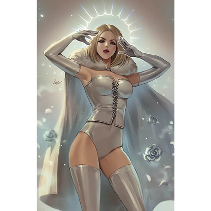 Signed Leirix Uncanny X-Men facsimile Unknown Comics exclusive silver corset with rose design and thigh-high stockings