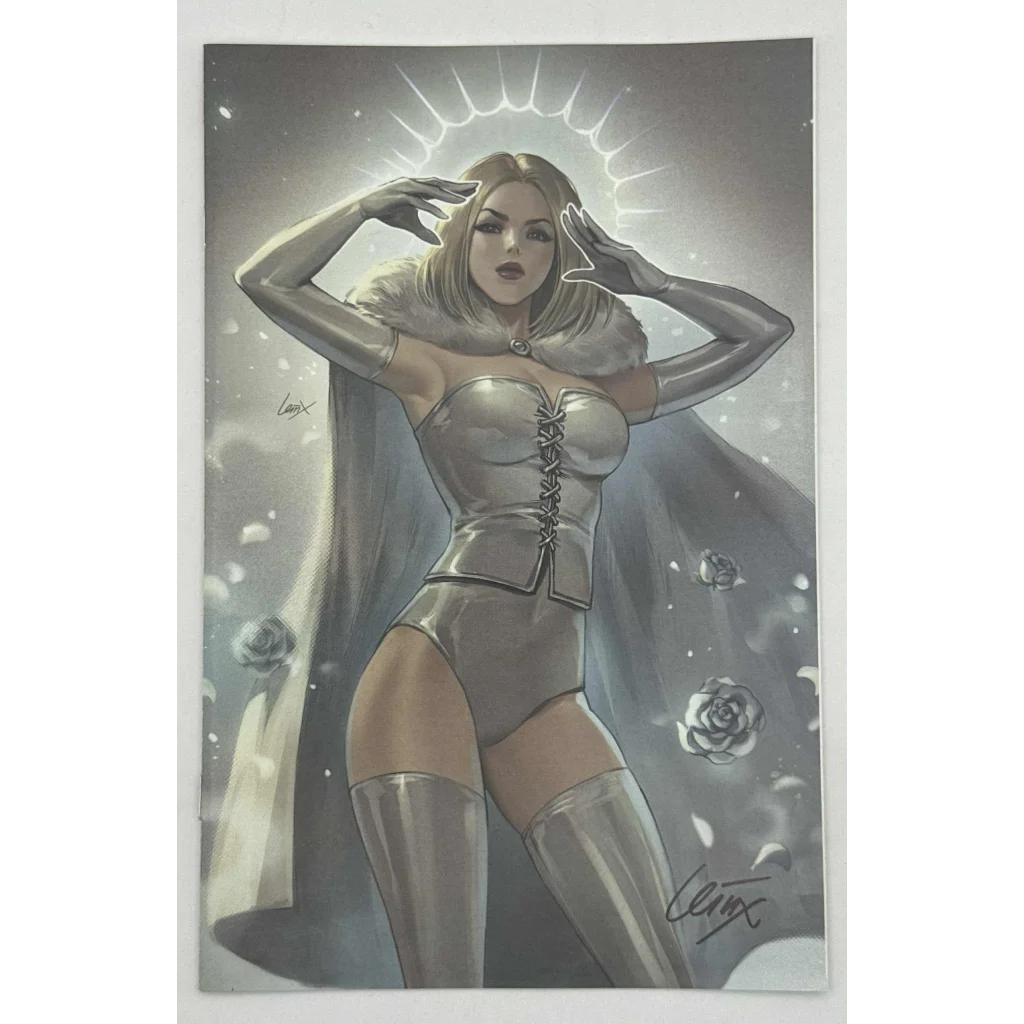 Signed Leirix silver corset dress with roses and halo, Unknown Comics exclusive facsimile