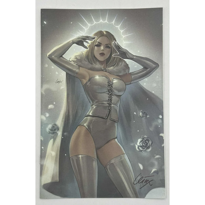 Signed Leirix silver corset dress with roses and halo, Unknown Comics exclusive facsimile