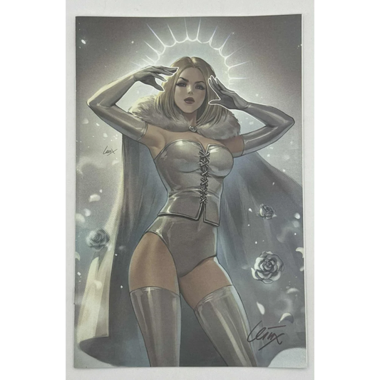 Signed Leirix silver corset dress with roses and halo, Unknown Comics exclusive facsimile