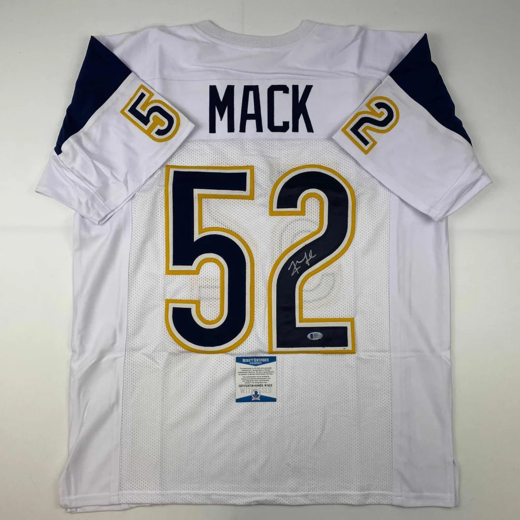 White custom jersey with navy and gold accents, MACK 52 for professional sports fans