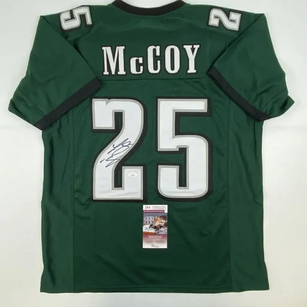 Signed McCoy green Eagles custom jersey with number 25
