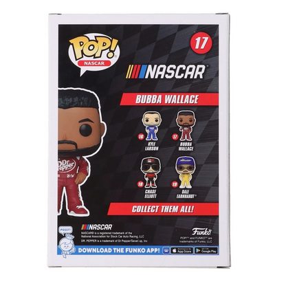 Signed NASCAR Bubba Wallace Funko Pop collectible figure in packaging for fans