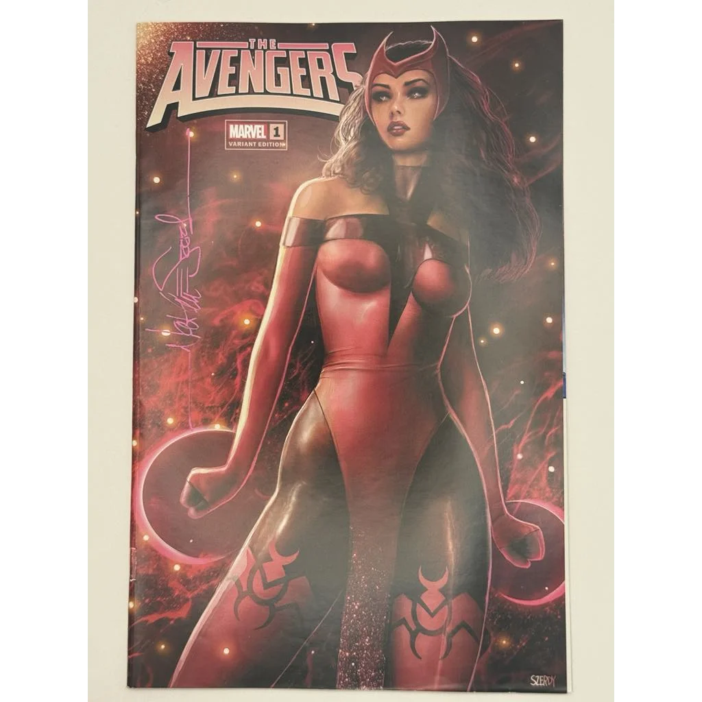 Full-color comic book with Scarlet Witch cover from Jed MacKay Avengers series featuring Nathan Szerdy