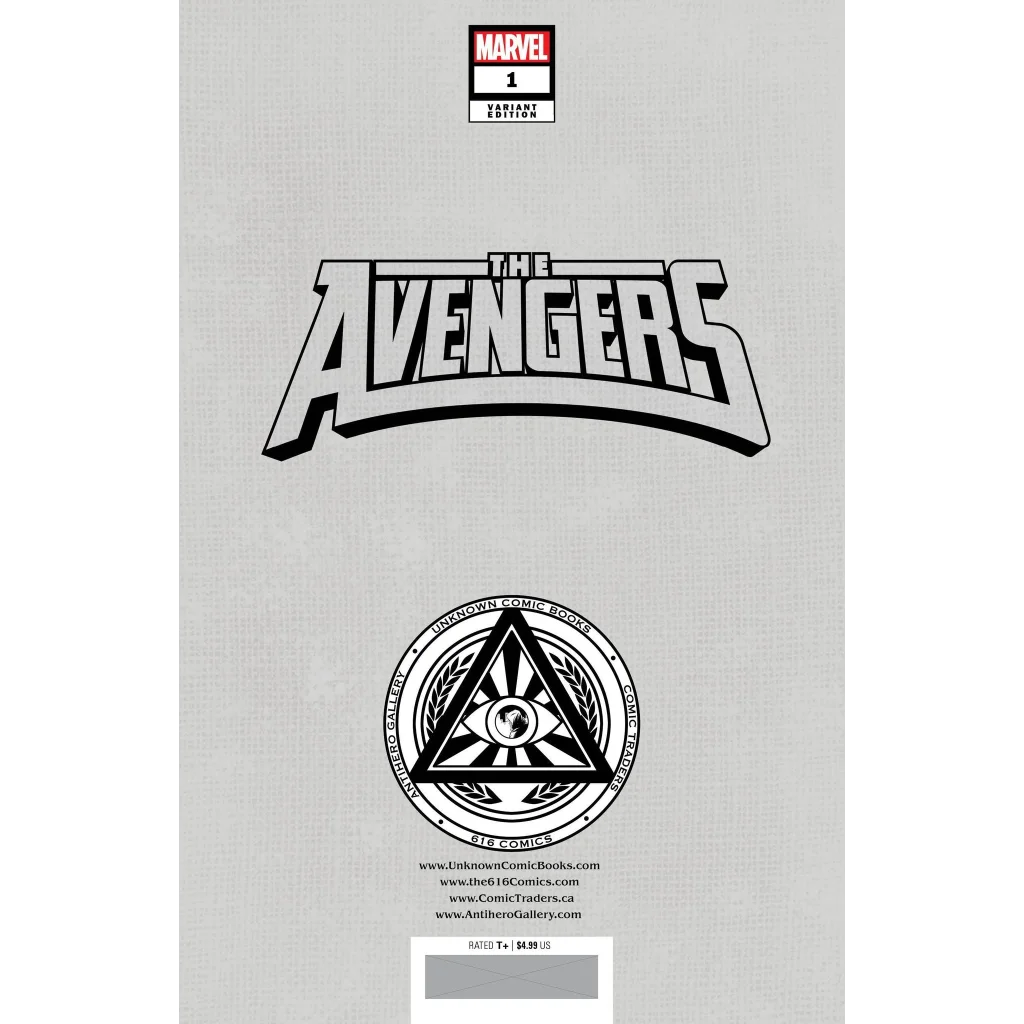 Grayscale Avengers comic cover with eye-in-pyramid emblem by Nathan Szerdy for Jed MacKay