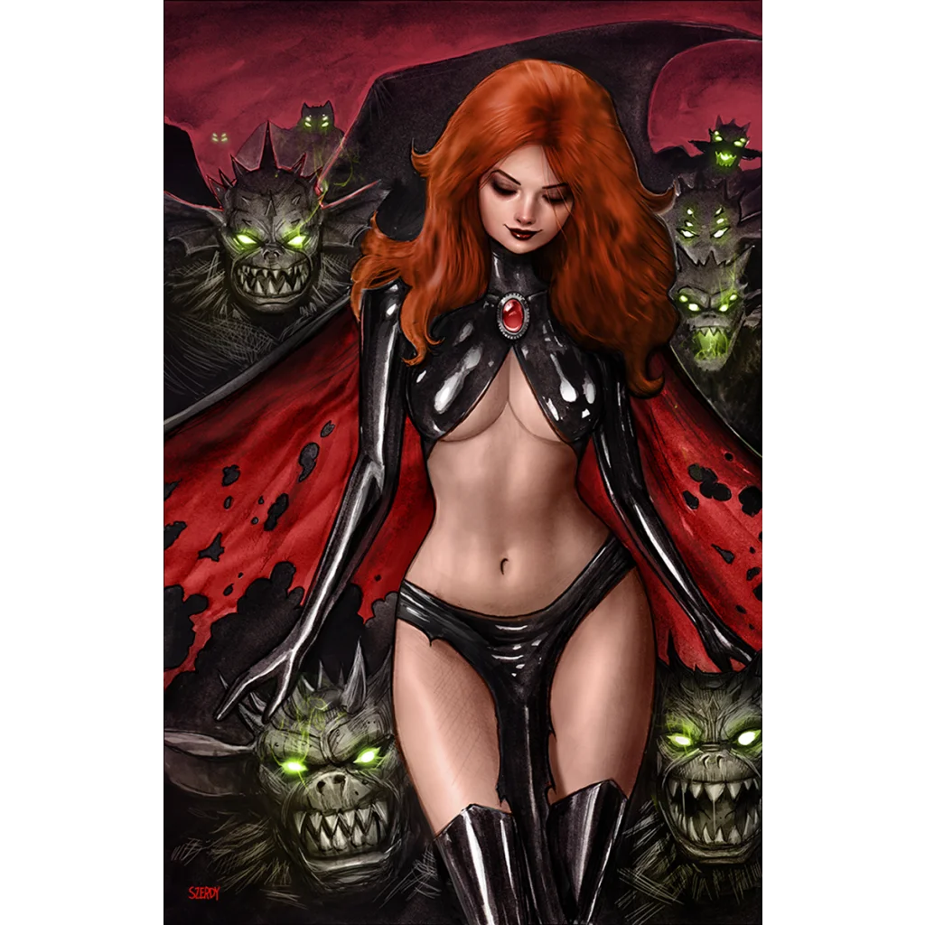 Dark X-Men Nathan Szerdy variant cover comic with red-haired woman and glowing-eyed monsters