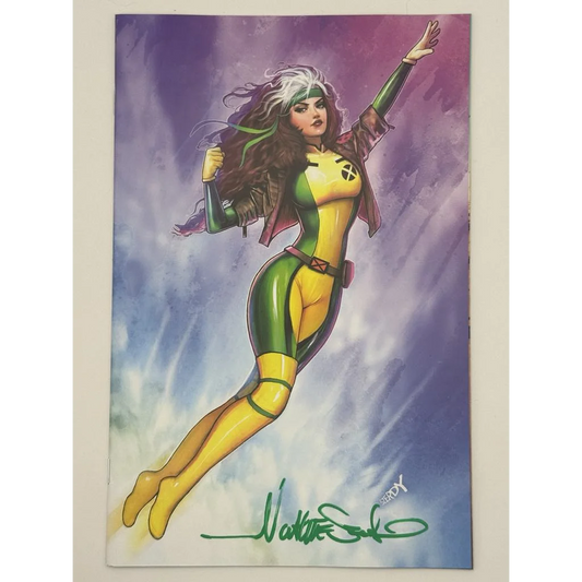 Comic book featuring Rogue in her classic costume, signed by the artist Nathan Szerdy