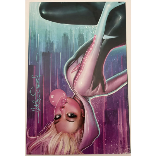 Signed Nathan Szerdy Spider Gwen Bubble Comic Cover with Pink Bubble by Unknown Comics Nathan