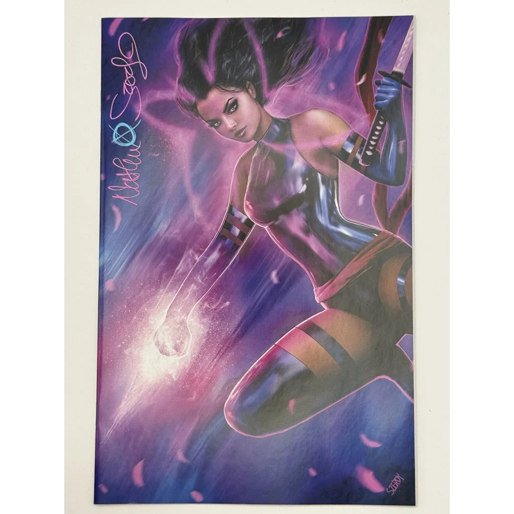 Autographed Psylocke X-Men #20 Variant Cover Art Print with epic Brood battle scene