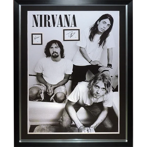 Framed signed Nirvana music poster with Dave Grohl and Krist Novoselic autographs