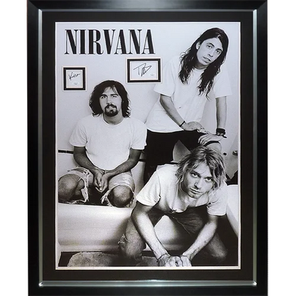 Framed signed Nirvana music poster with Dave Grohl and Krist Novoselic autographs