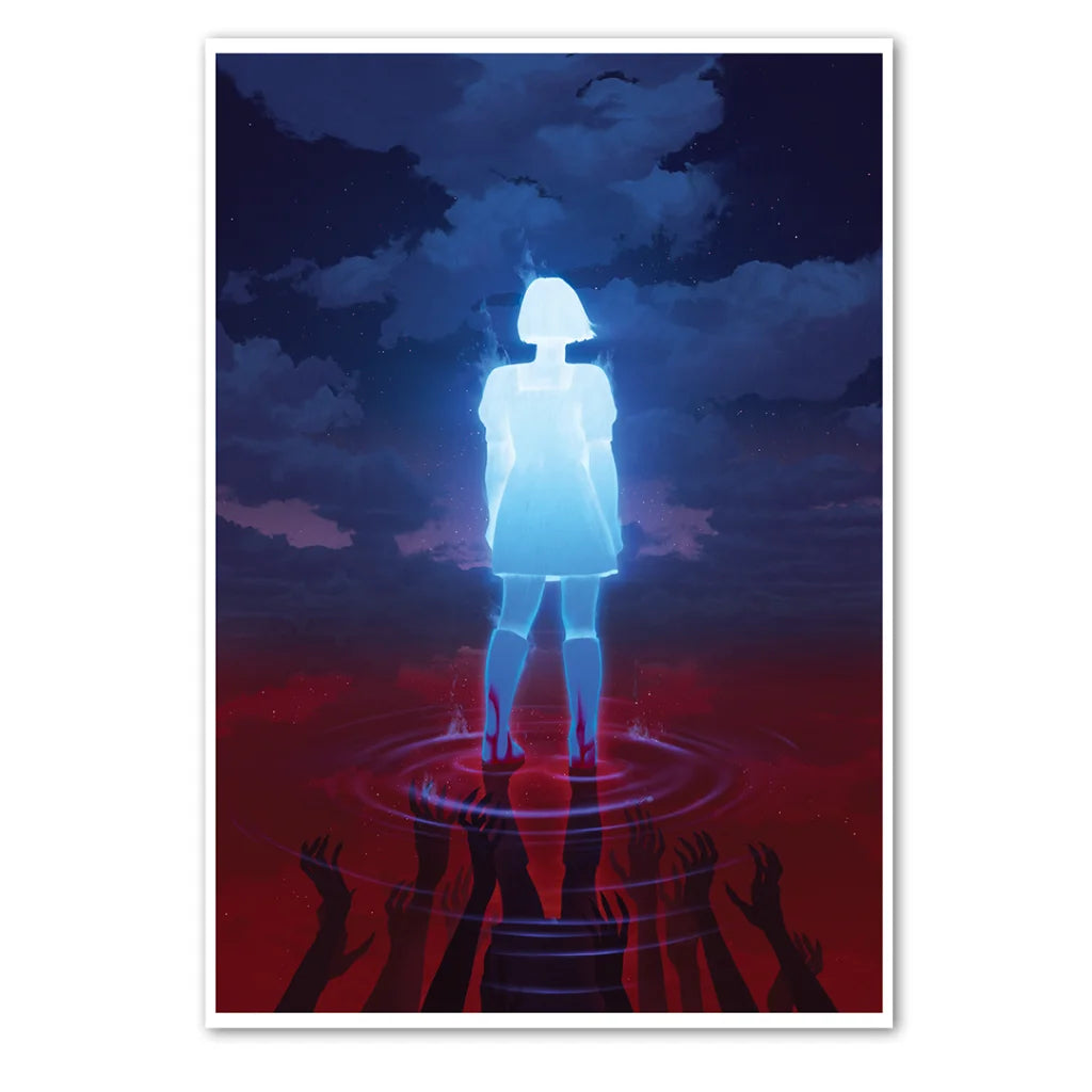 Ethereal female figure on rippled surface with reaching hands in Signed Platinum Edition