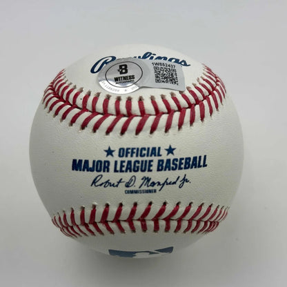Signed Rawlings MLB Baseball with red stitching and authentication