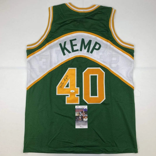 Signed Rickey Kemp custom jersey number 40 green yellow basketball pro sports