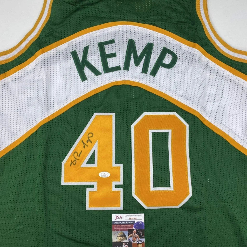 Signed Rickey Kemp custom jersey number 40 green yellow basketball pro sports