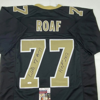 Black and gold signed Roaf custom jersey with number 77, perfect for sports league fans