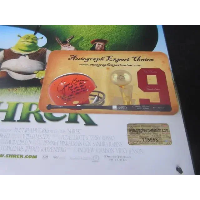 Collectible memorabilia display on Signed Shrek Movie Poster with 8x10 photo coa