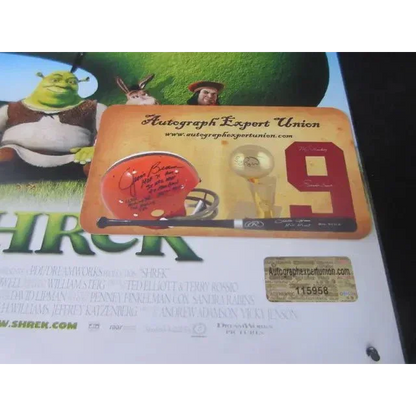 Collectible memorabilia display on Signed Shrek Movie Poster with 8x10 photo coa