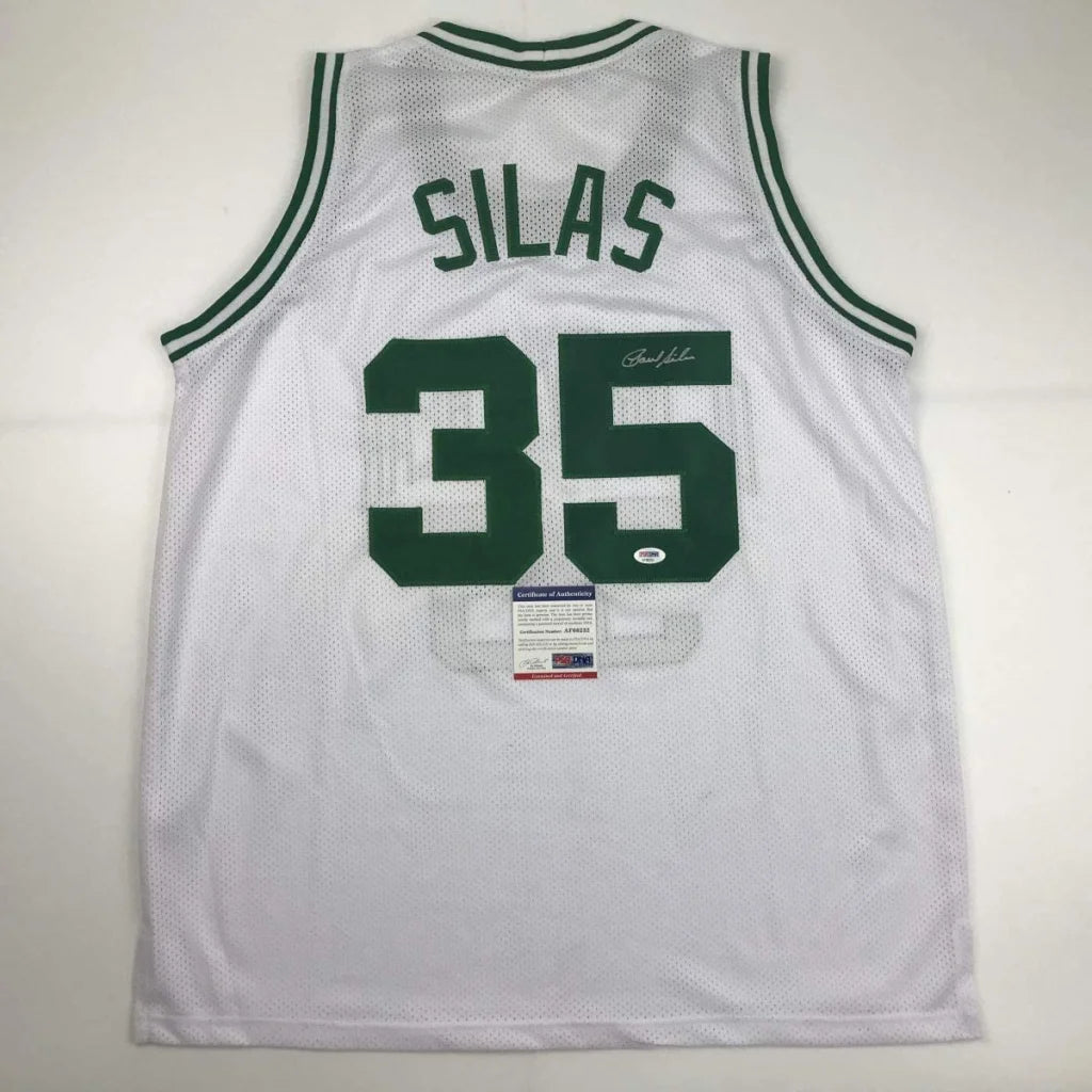 White mesh custom basketball jersey with green trim for Boston Celtics style, pro sports gear