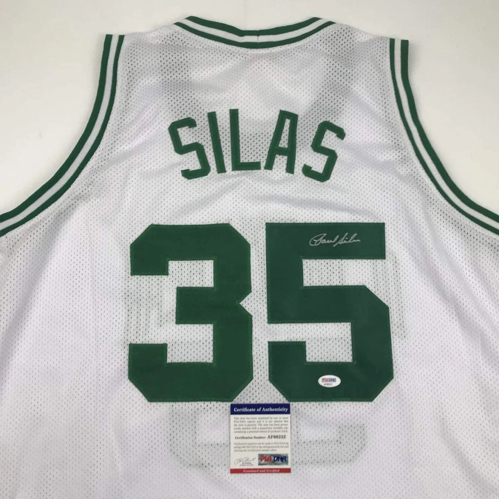Signed SILAS 35 Boston Celtics style custom jersey with autograph, perfect for pro sports fans