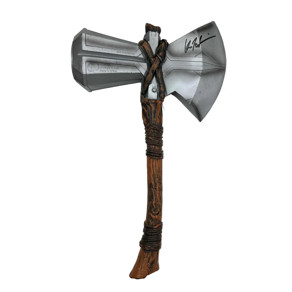 Signed Silver Blade Axe with wooden handle and brown cord wrap