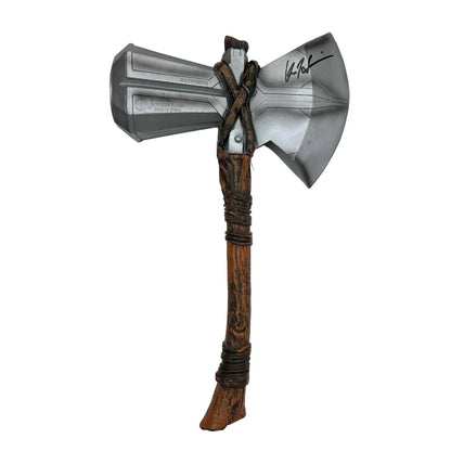 Signed Silver Blade Axe with wooden handle and brown cord wrap