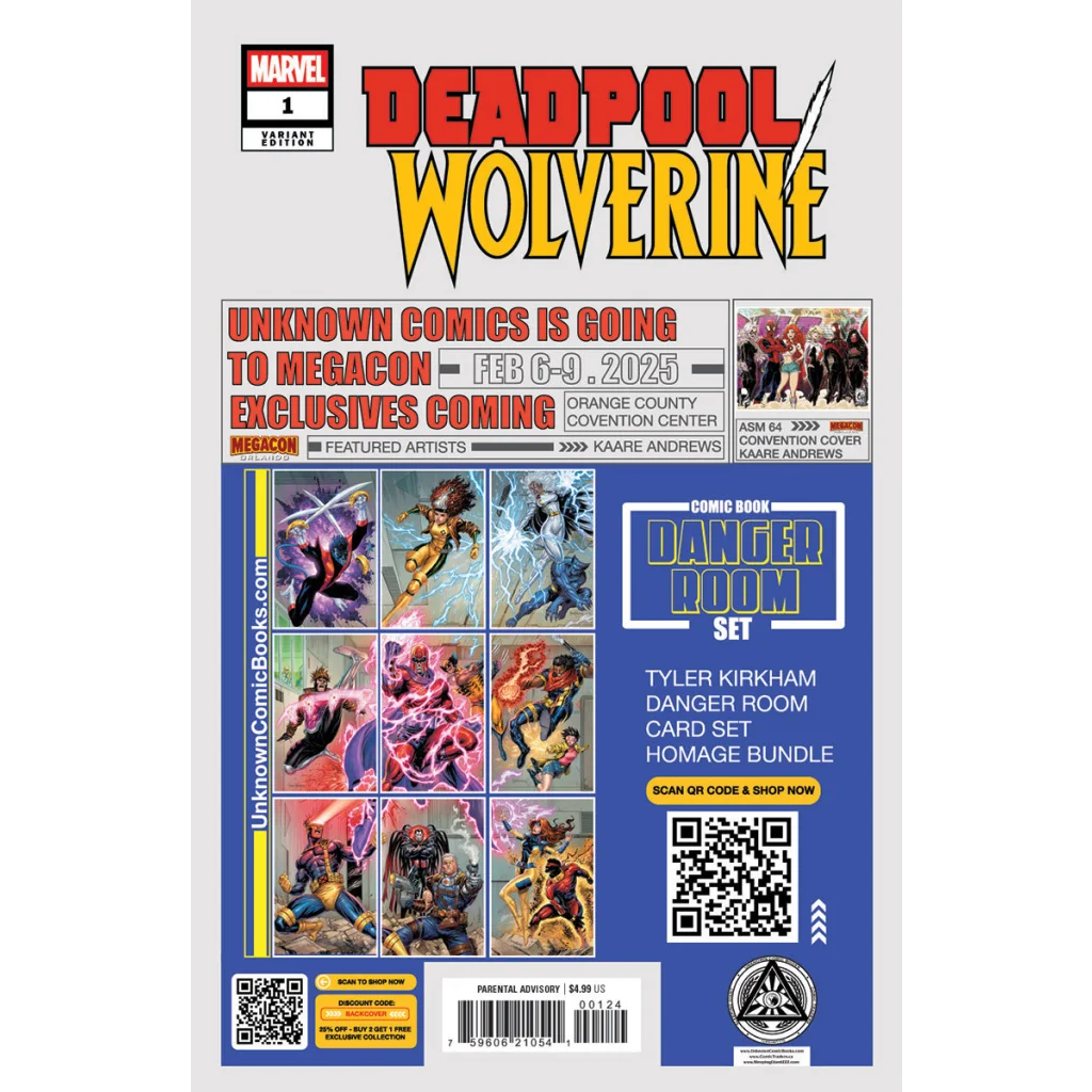 Signed Tyler Kirkham Deadpool Wolverine comic cover with Danger Room Set and exclusives