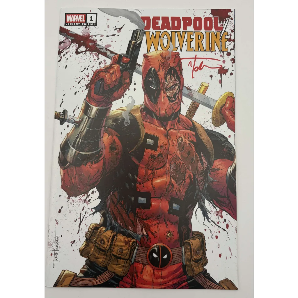 Signed Tyler Kirkham Deadpool Wolverine comic variant from Unknown Comics Tyler
