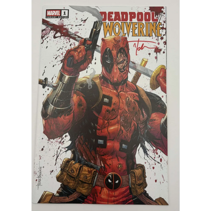 Signed Tyler Kirkham Deadpool Wolverine comic variant from Unknown Comics Tyler