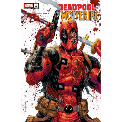 Deadpool comic by Tyler Kirkham with blood and weapons, exclusive variant from Unknown Comics Tyler