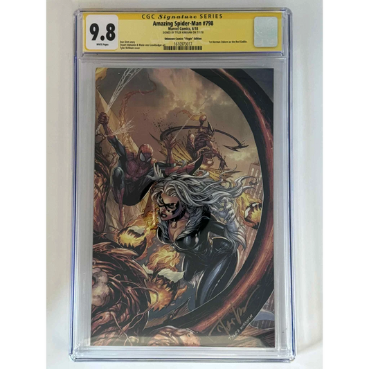 Signed Tyler Kirkham exclusive virgin yellow label CGC 9.8 Amazing Spider-Man #798