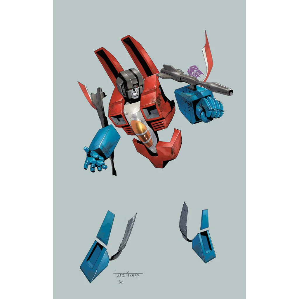 Red and blue Transformers Starscream comic art by Tyler Kirkham from Unknown Comic Tyler