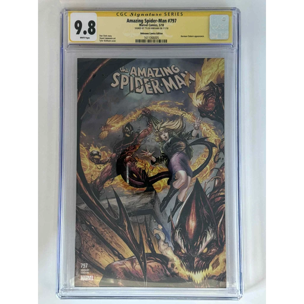 Signed Tyler Kirkham yellow label CGC 9.8 Spider-Man 797 comic