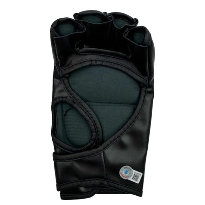 Signed UFC black leather fingerless weightlifting glove with padded knuckles