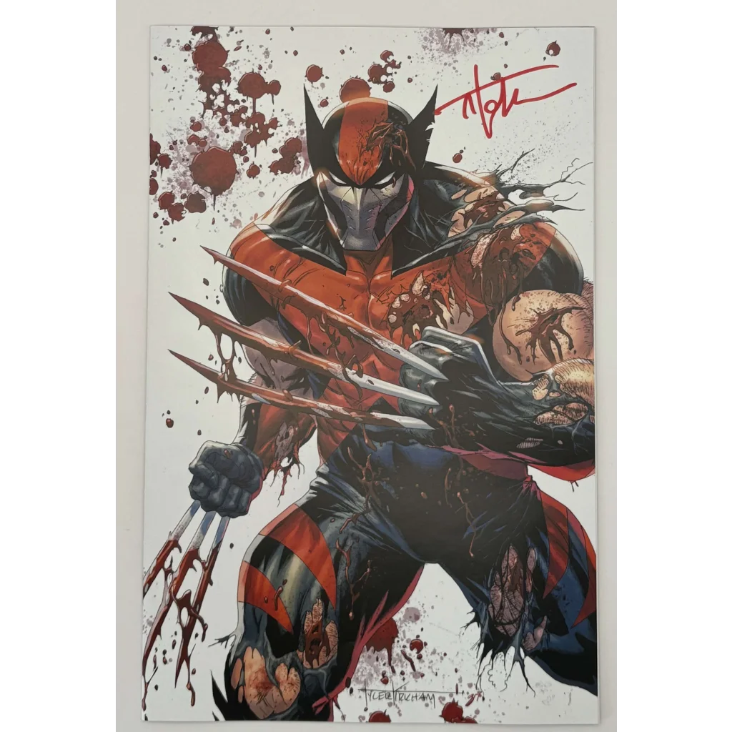 Signed Ultimate Wolverine Tyler Kirkham Virgin Var comic book cover featuring Bloody Wolverine art