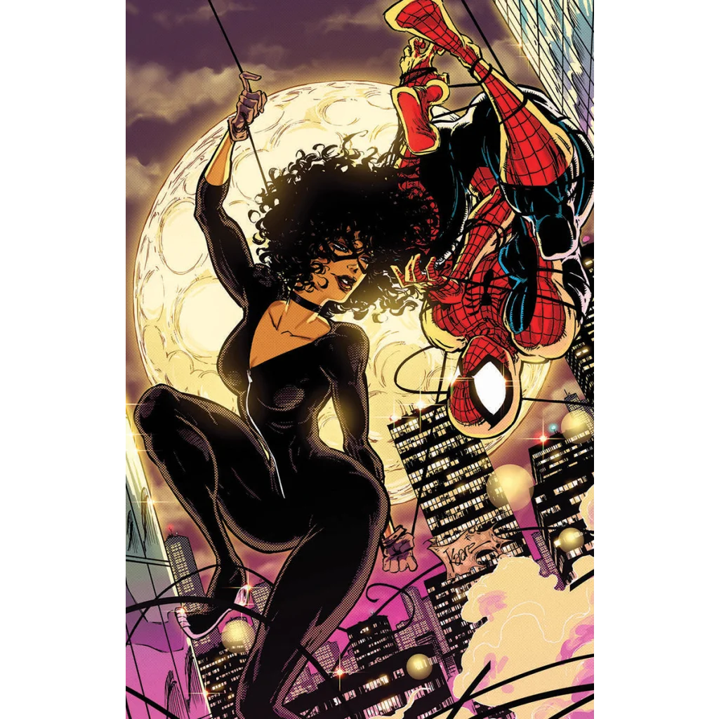 Comic book style illustration of Catwoman and Spider-Man for Ultimate Spider Man 11 Kaare Andrews Exclusive Variant