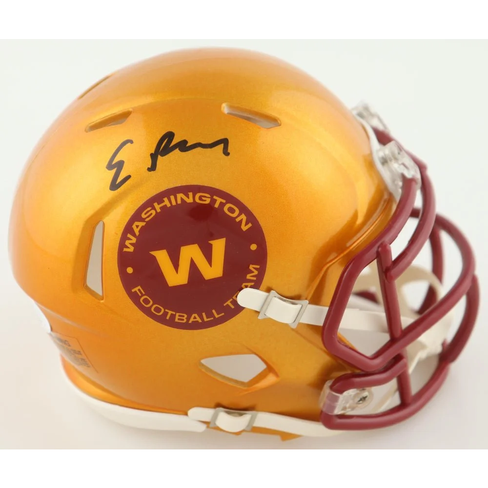Gold Washington Football Team mini helmet with autograph, signed Washington Flash alternate speed helmet with JSA auth