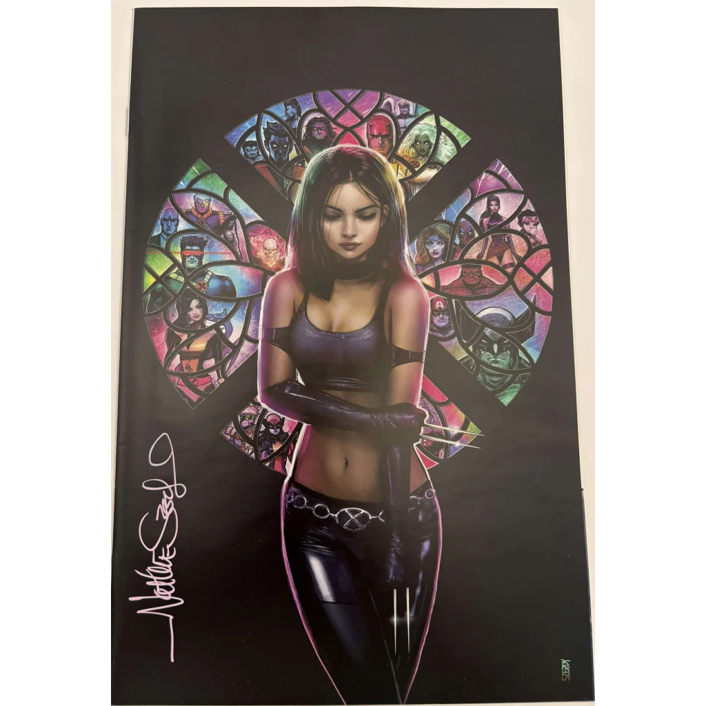 Signed comic book with Psylocke and X-Men in stained-glass style by Nathan Szerdy