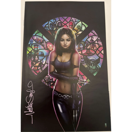 Signed comic book with Psylocke and X-Men in stained-glass style by Nathan Szerdy