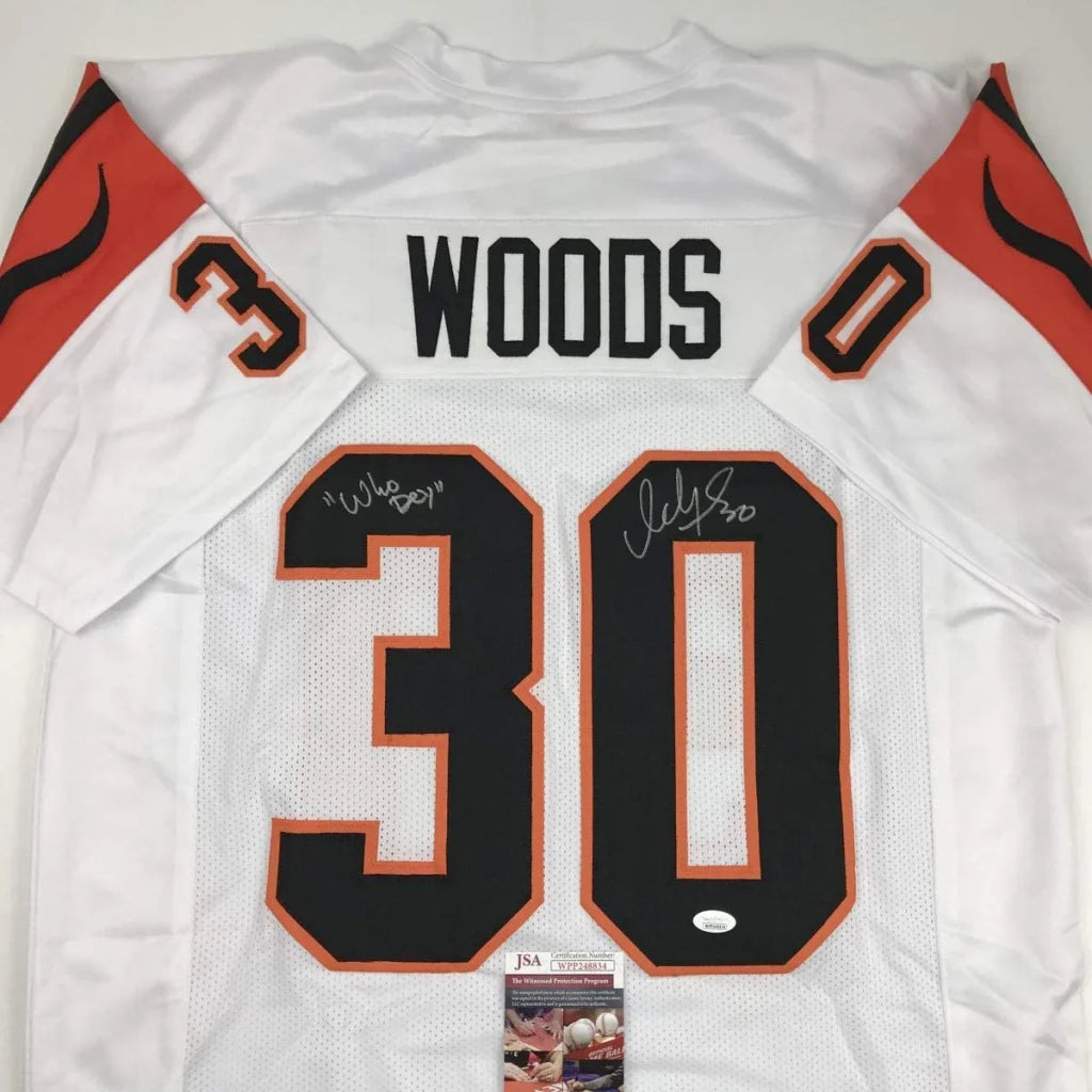 White signed Woods 30 custom jersey from professional sports league with autographed numbers