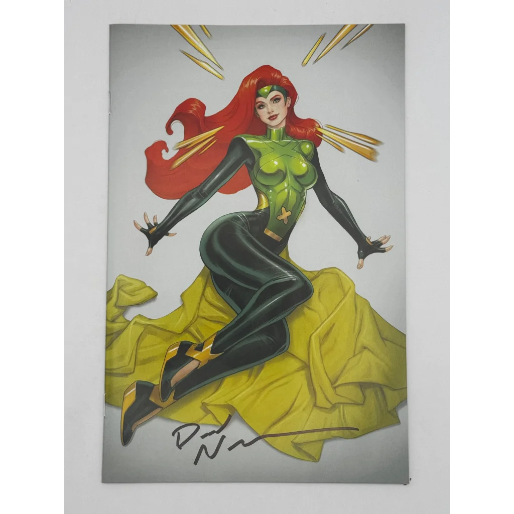 Signed X-Force #20 comic cover with red-haired superhero by David Nakayama