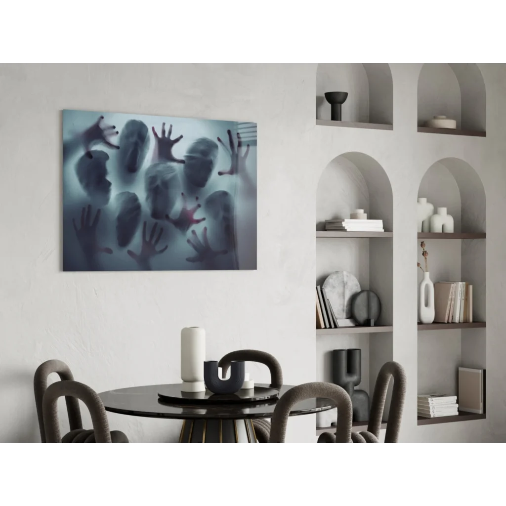 Abstract ethereal hands and faces blue wall art canvas print