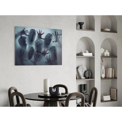 Abstract ethereal hands and faces blue wall art canvas print